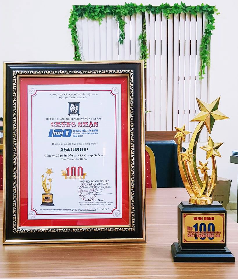 ASA GROUP đạt giải thưởng TOP 100 SẢN PHẨM, THƯƠNG HIỆU NỔI TIẾNG CHẤT LƯỢNG QUỐC GIA 2017